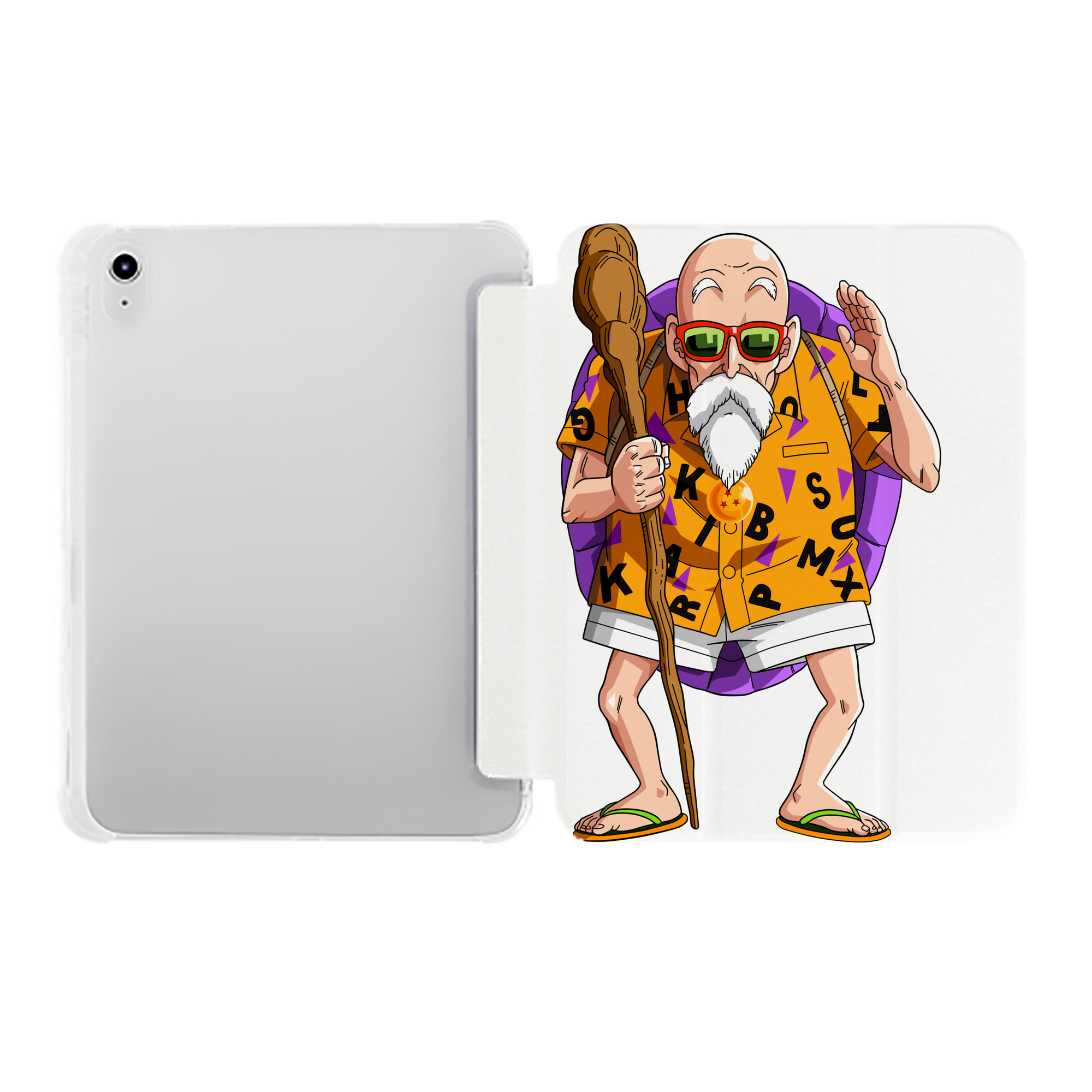 （画像用） ドラゴンボール 亀仙人（かめせんにん） DRAGON BALL Master Roshi Kame Sennin IPad ケース ペン収納付き 三つ折りスタンド PUレザー×シリコン 対応機種9.5/10.5/10.9インチ
